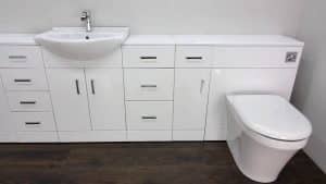 High gloss white fitted bathroom furniture