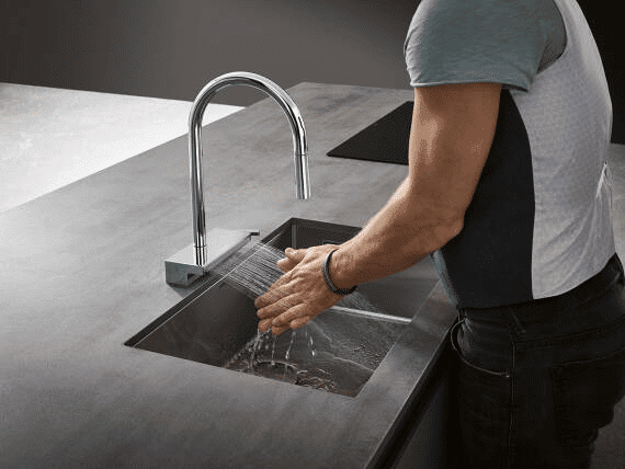 hansgrohe waterfall kitchen faucet with spray